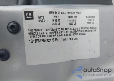 2003 Chevrolet Cavalier Ls from USA, damaged, VIN 1G1JF52F537247679